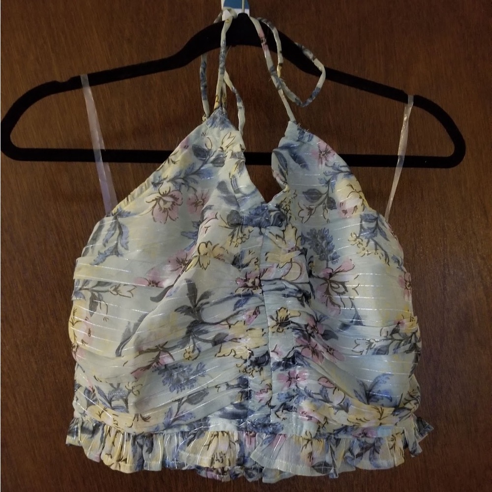 Floral Halter Top - Cream and Yellow